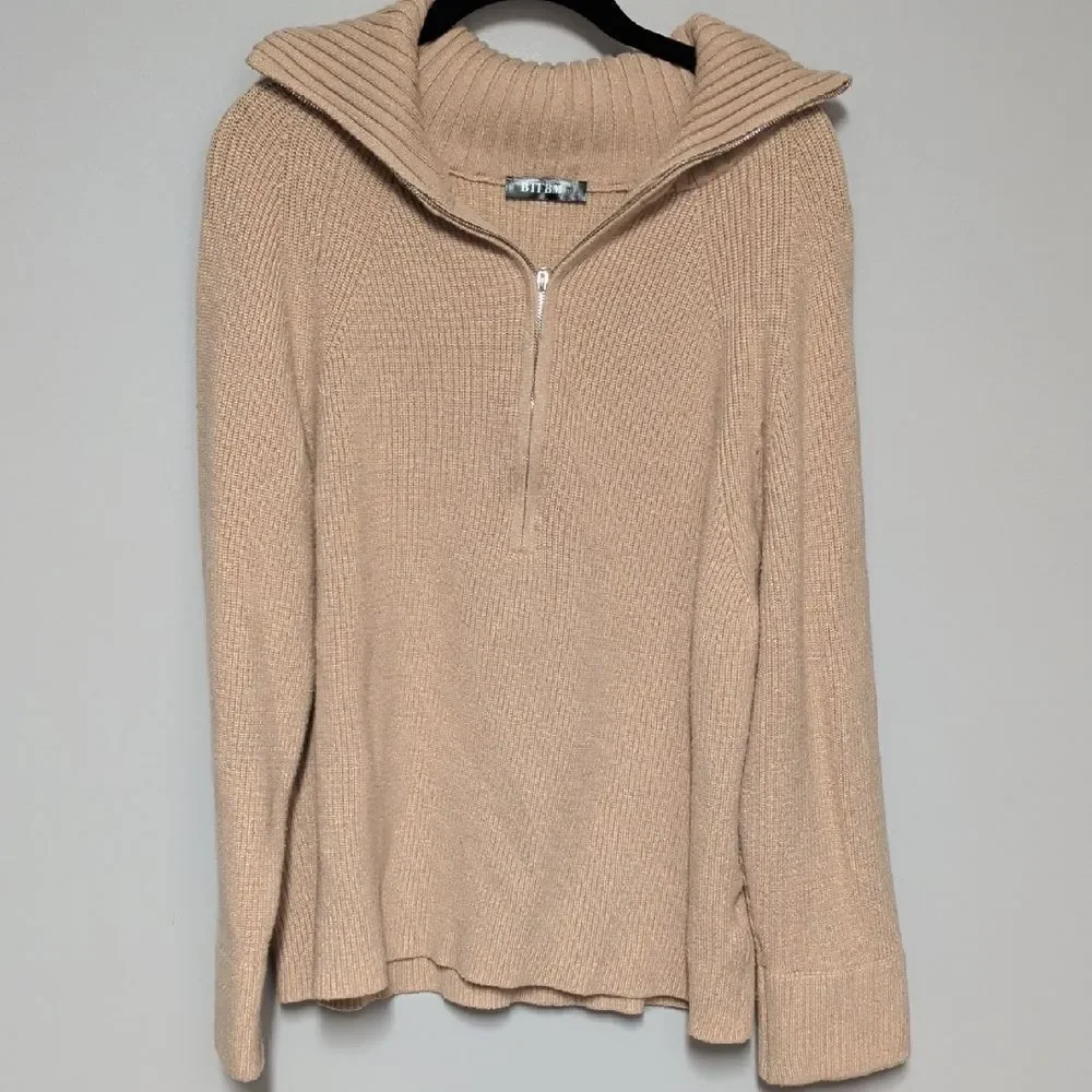 BTFBM Elegant Beige Cowl Neck Sweater